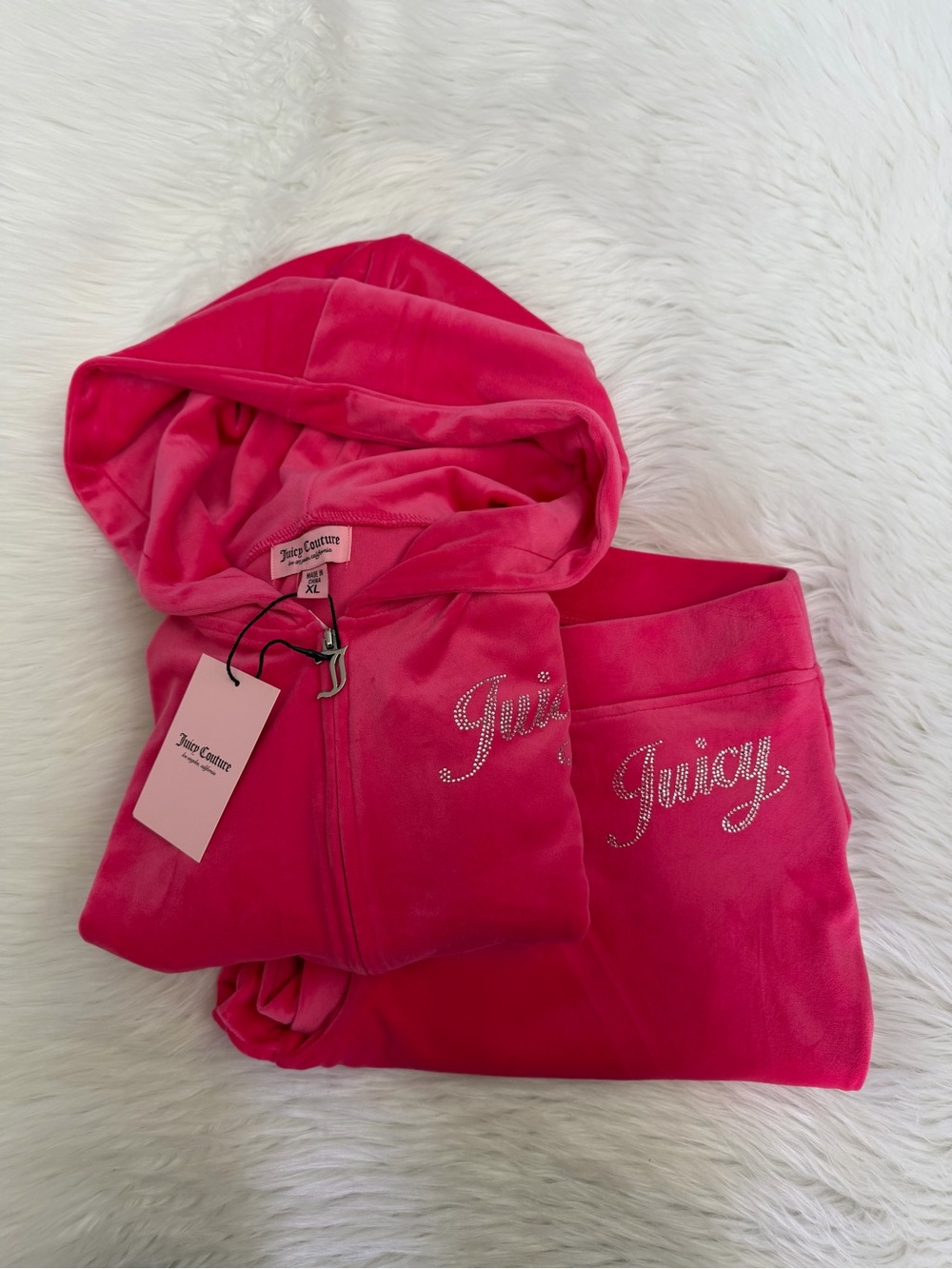 Juicy Couture Hot Pink Velour Hoodie & Sweatpants Set Sz XL